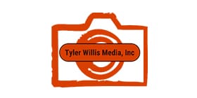 A red and white camera with the words tyler willis media, inc.